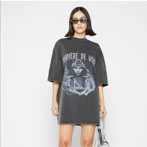 Oversized Rhinestone T-Shirt Dress - Washed Black